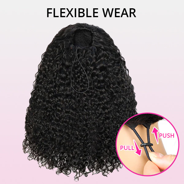 3 In 1 Half Wigs Water Wave Flexible Fit Half Wig With Elastic Drawstring Glueless Human Hair Wigs