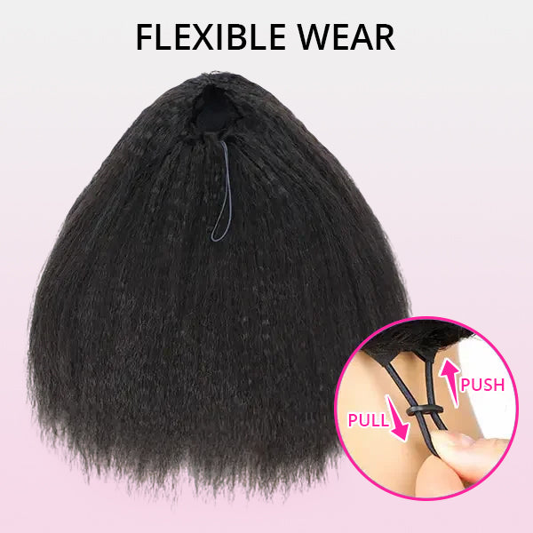 3 In 1 Half Wigs Easy Wear Kinky Straight Half Wigs With Elastic Drawstring Comfortable Fit No Glue Needed