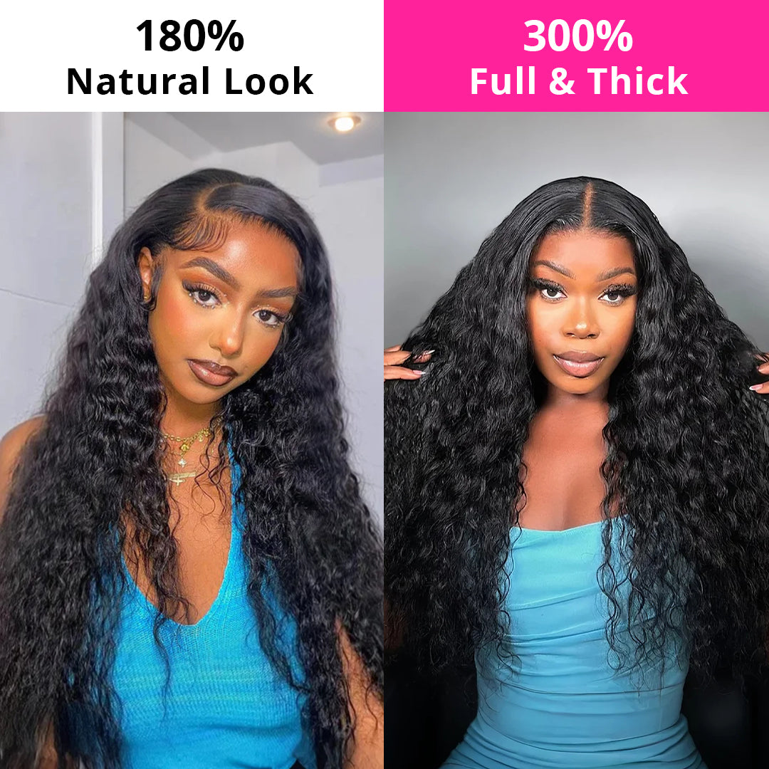 Water Wave QuickFit™ 360 Lace Frontal Wigs 300% Density Bleached Knots Pre Cut Human Hair Wigs