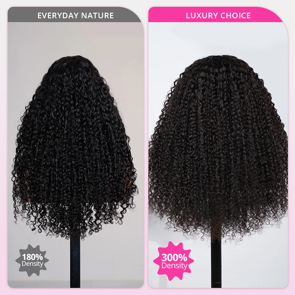 Zlike 300% Density Jerry Curly Wigs 100% Human Hair Transparent Lace Front Wigs Natural Black Color