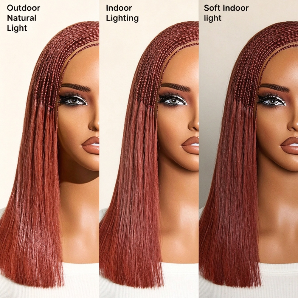 Zlike Fulani Braids Copper Red Straight Frontal Lace Bob Wig Pre-Cut 13x4 Transparent Lace Wigs Pre-Braided Bob Wigs