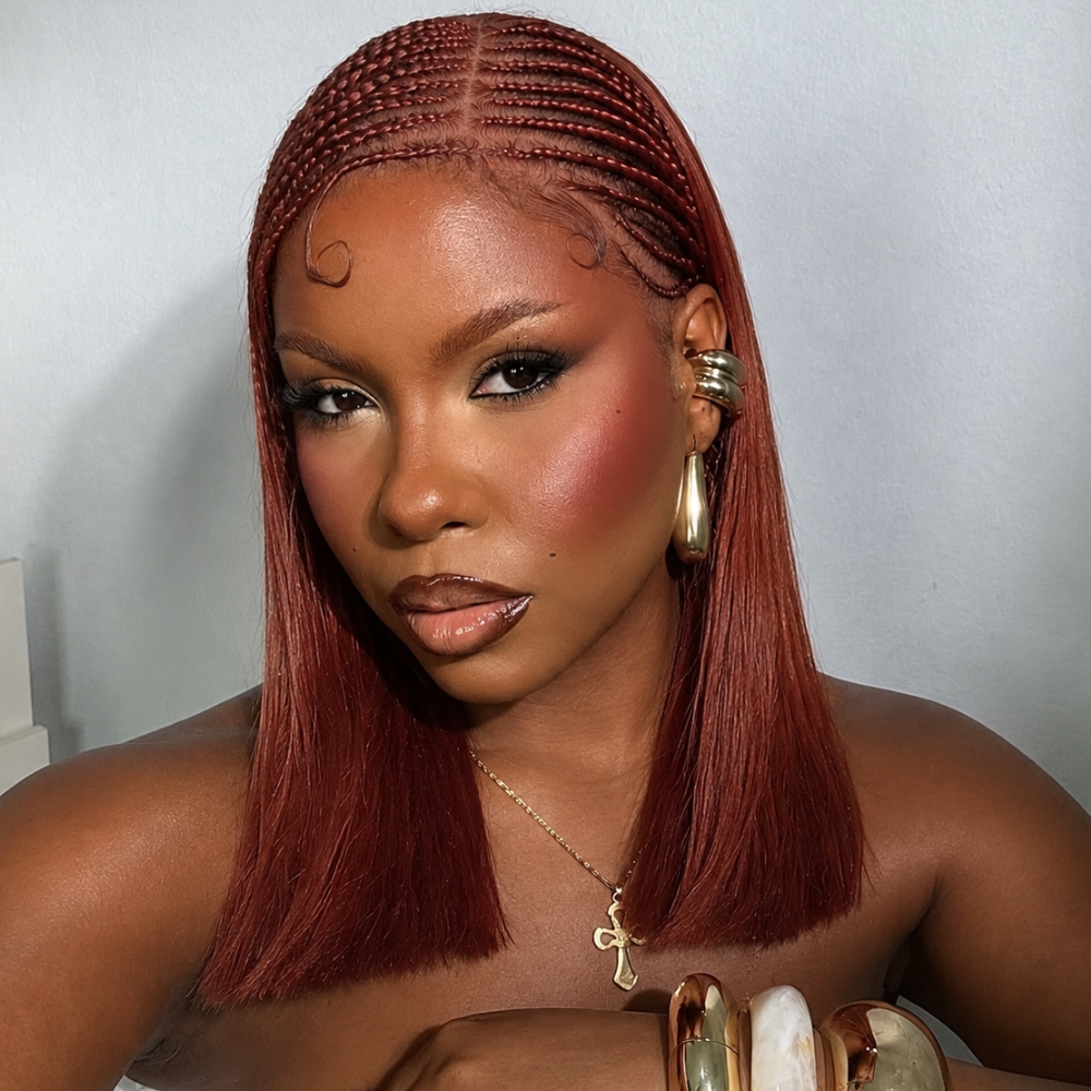 Zlike Fulani Braids Copper Red Straight Frontal Lace Bob Wig Pre-Cut 13x4 Transparent Lace Wigs Pre-Braided Bob Wigs