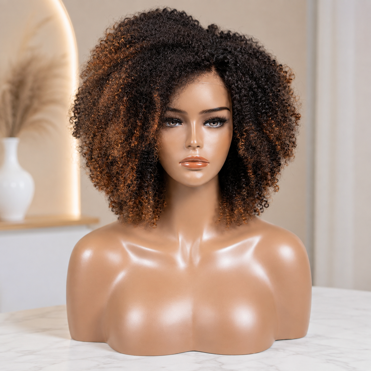 Zlike Black to Golden Brown Dip Dyed Coily Wave 5x5 Lace Glueless Human Hair Wig