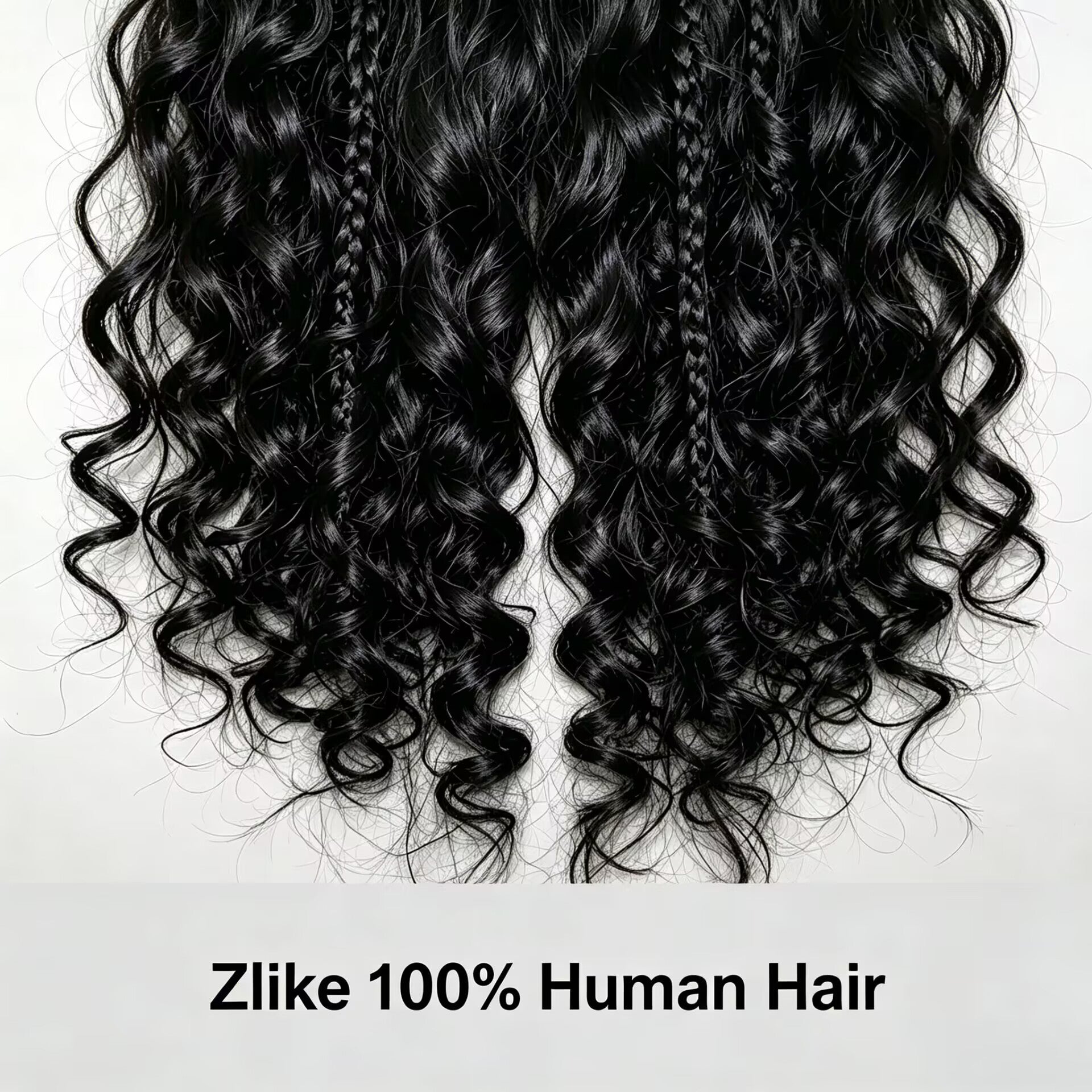 Zlike 7x5 Lace Front Boho Braids Wig with Boho Spiral Curls, Human Hair Glueless Pre Plucked Natural Black