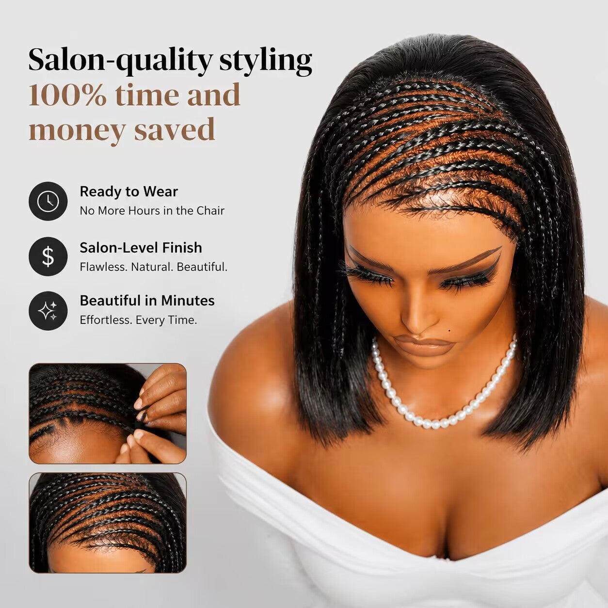 Zlike Cornrow Braided Straight Bob Wig 13x4 Lace Front Glueless Human Hair Wig