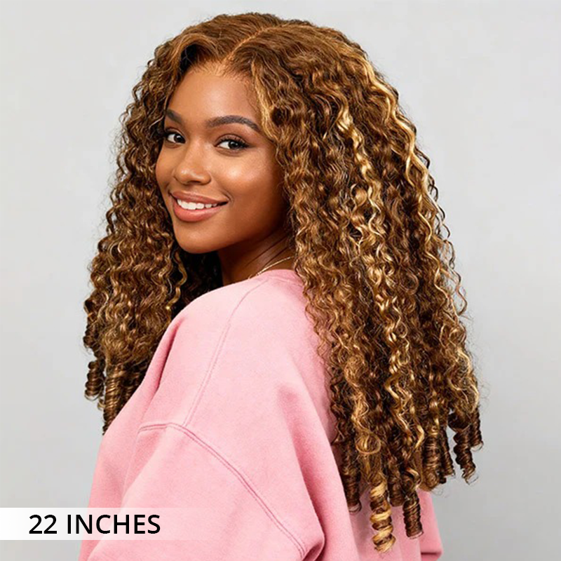 Zlike Honey Blonde Highlight 13x4 Lace Front Burmese Curly 100% Human Hair Wigs