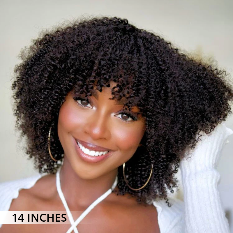 Zlike Breathable Cap Ready To Go Bouncy Jerry Curl Glueless No Lace Curly Wig With Bangs