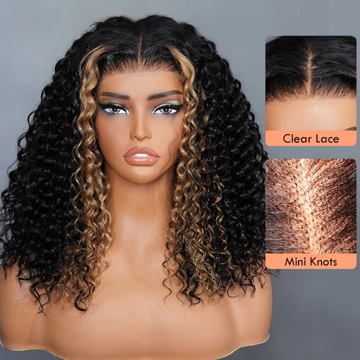 Highlight Honey Blonde Water Wave Lace Front/Closure Wigs Pre Cut Glueless Human Hair Wigs Put On And Go