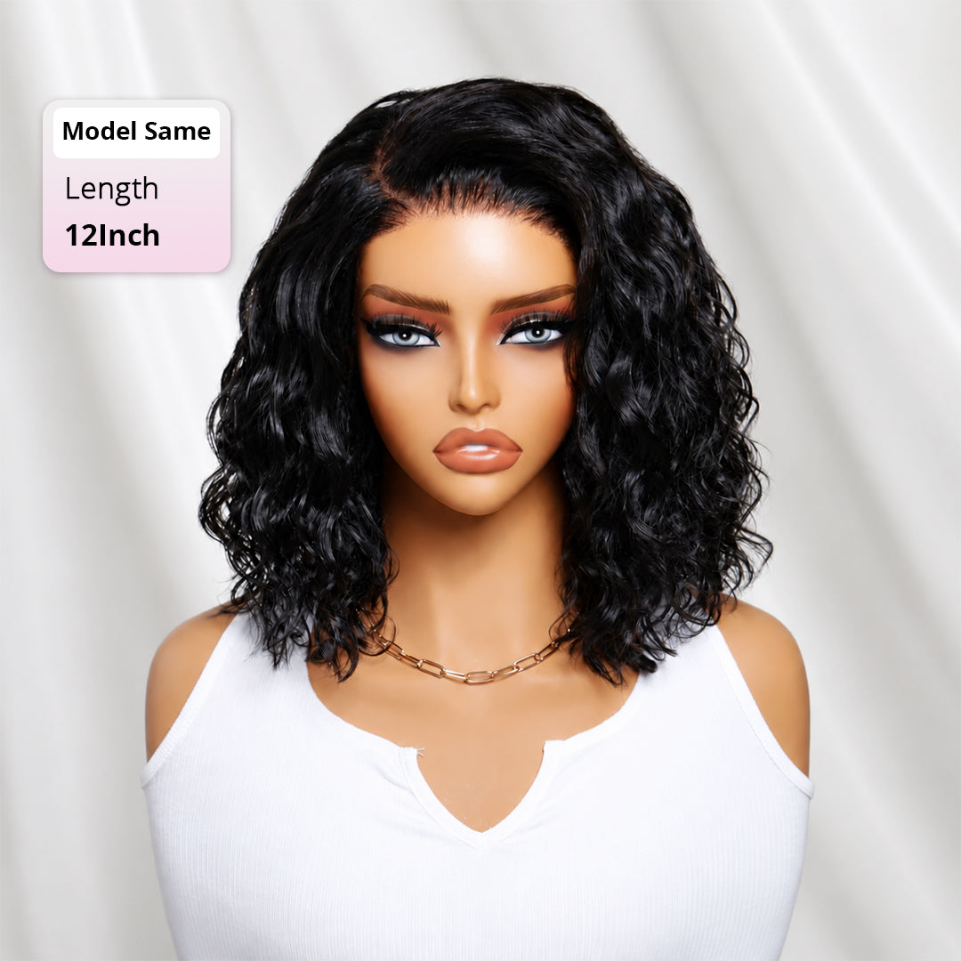 Styled Wig | 7x5 Glueless Lace C Side Part Loose Wavy Bob High Density Drawstring 100% Human Hair Wig For Beginners