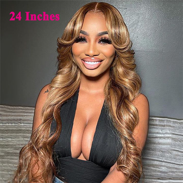 Highlight Honey Brown #4/27 Body Wave Transparent Lace Closure Human Hair Wigs With Baby Hair