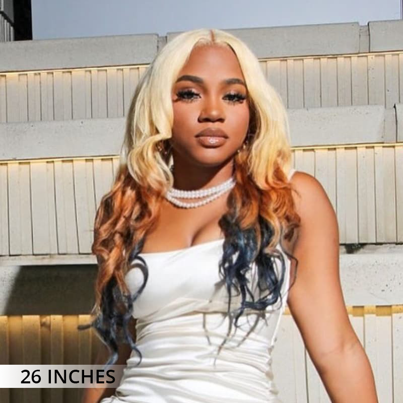 Blonde Ombre 613 Blonde Brown Body Wave Human Hair Wigs With Bangs