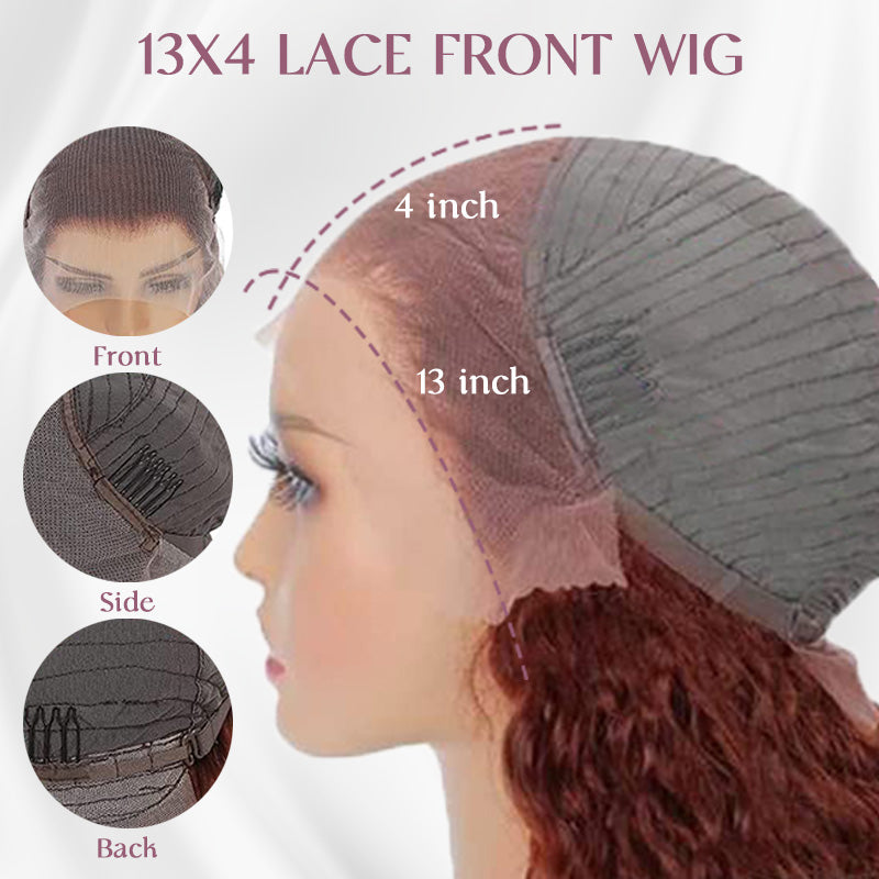 Reddish Brown #33 Curly 13x4 Lace Frontal Wig 100% Virgin Human Hair Wigs For Women