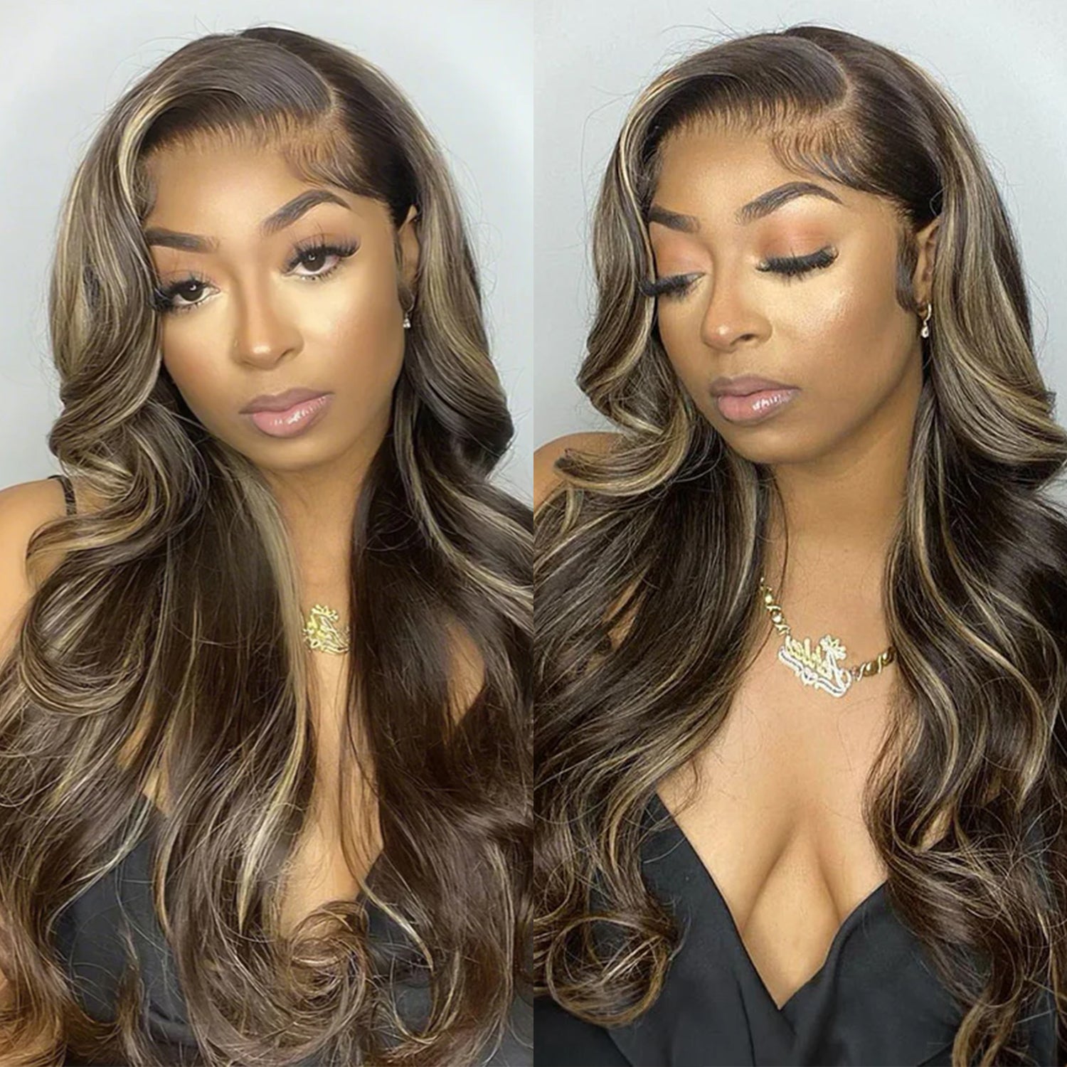 Body Wave Balayage Highlight Colored Transparent Lace Human Hair Wigs High Density