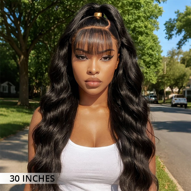 Zlike Pull Go Loose Wave With Wispy Air Bangs Side-Part Fluffy Wigs 100% Human Hair Lace Frontal Wigs