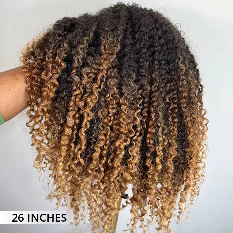 Zlike 300 Density Luxury Curly Wig Ombre Brown 100% Human Hair Swiss 13x4 Lace Front Glueless Wig For Women