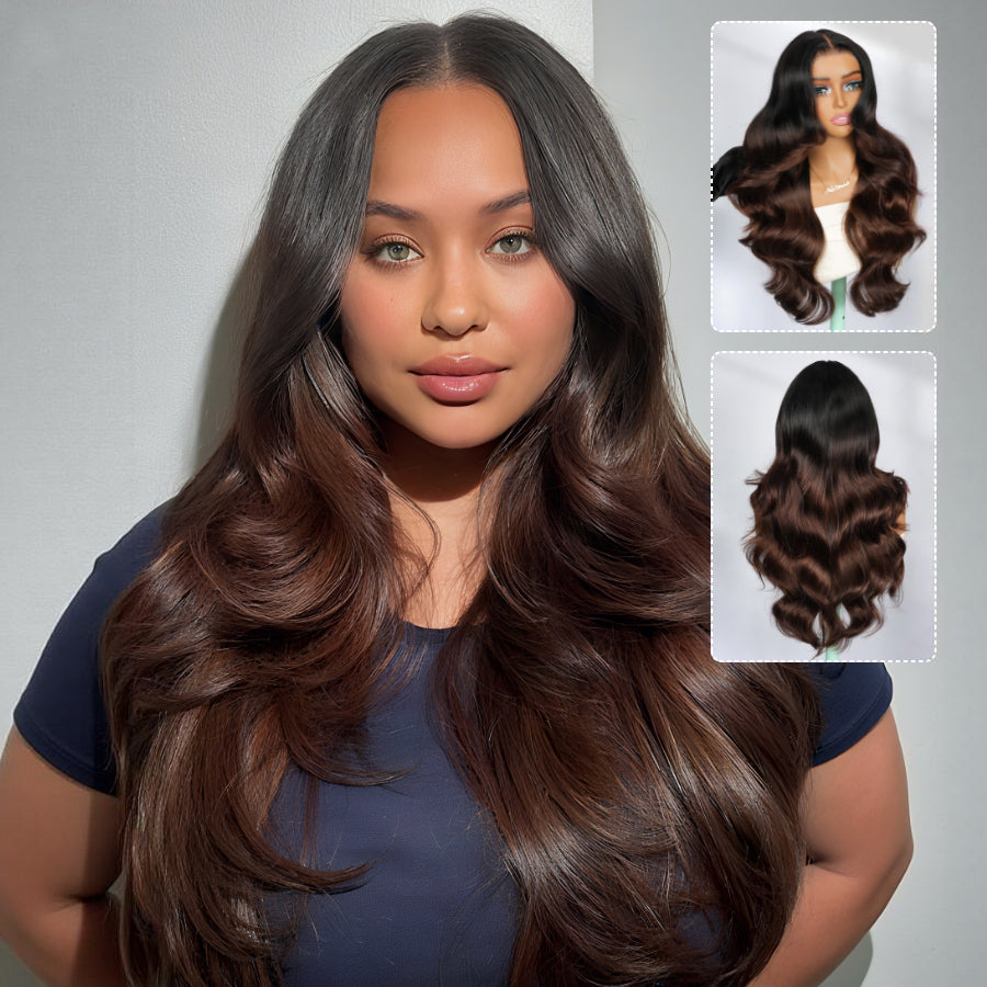 Zlike 7x5 Glueless Lace Closure Chestnut Brown Ombre Layered Cut Wigs Human Hair Ready To Go Go Wigs