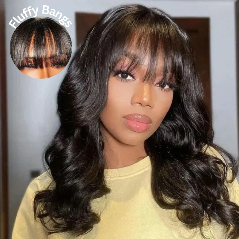 $85 for 20" Throw & Go Body Wave Wig With Bangs Cost-effective Human Wig Hair