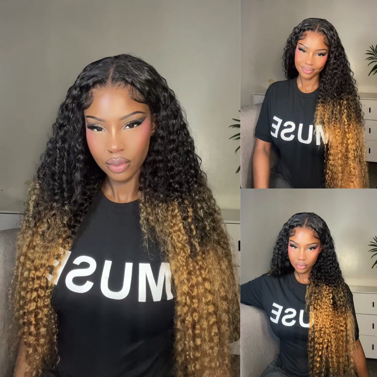 Zlike Ombre Honey Blonde Water Wave Wigs Transparent Lace Closure Human Hair Wigs For Women