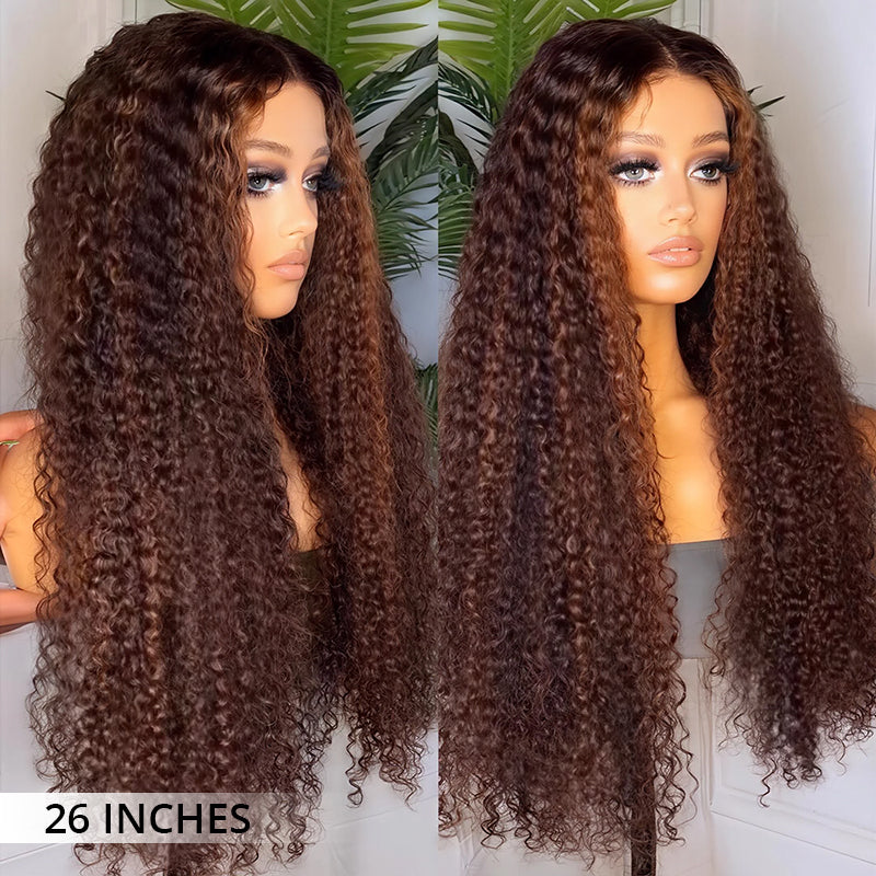 Honey Brown Highlights Kinky Curly Lace Front Wigs 100% Human Hair Pre Plucked Wigs For Women