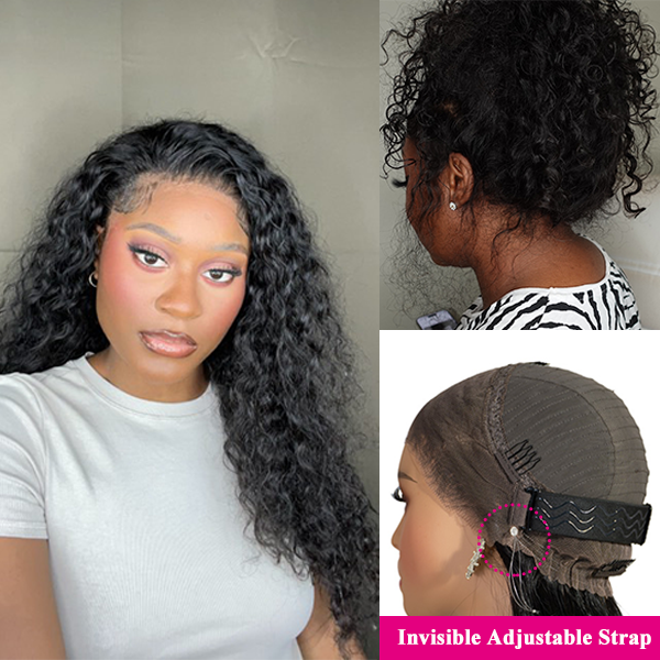 24"=168 Human Hair 360 Lace Frontal Wigs Invisi-Band Glueless Water Wave Pre Cut Lace Wig