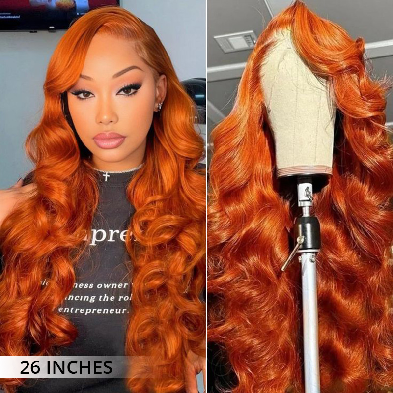 Ginger Orange Colored 13x4 Lace Front Body Wave Wig High Density Human Hair Wigs