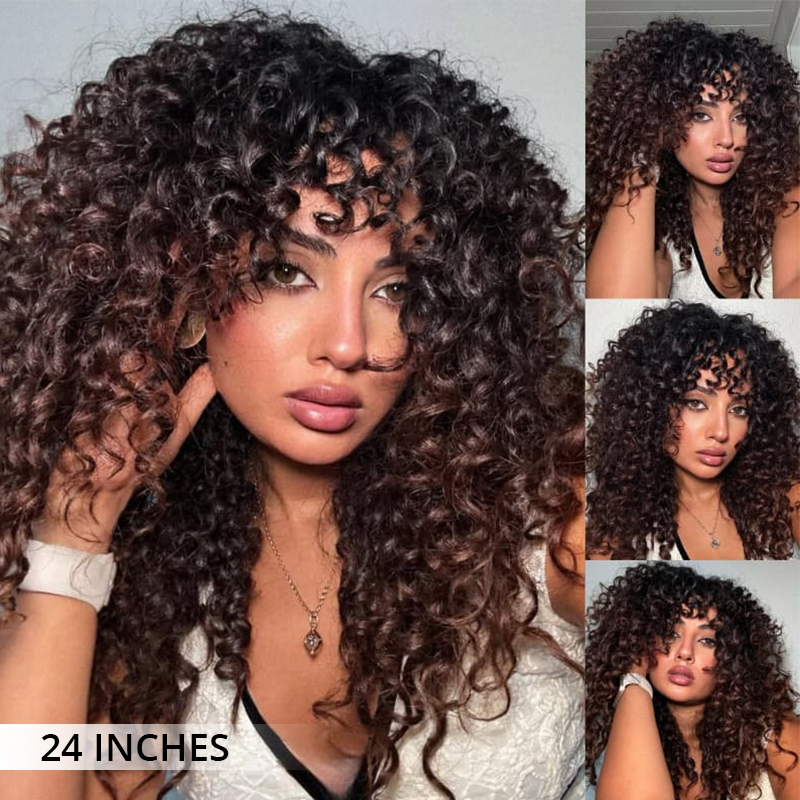 Zlike 300% Density #4 Chocolate Brown Bouncy Loose Curl Wigs 100% Human Hair Transparent Lace Front Wigs For Women