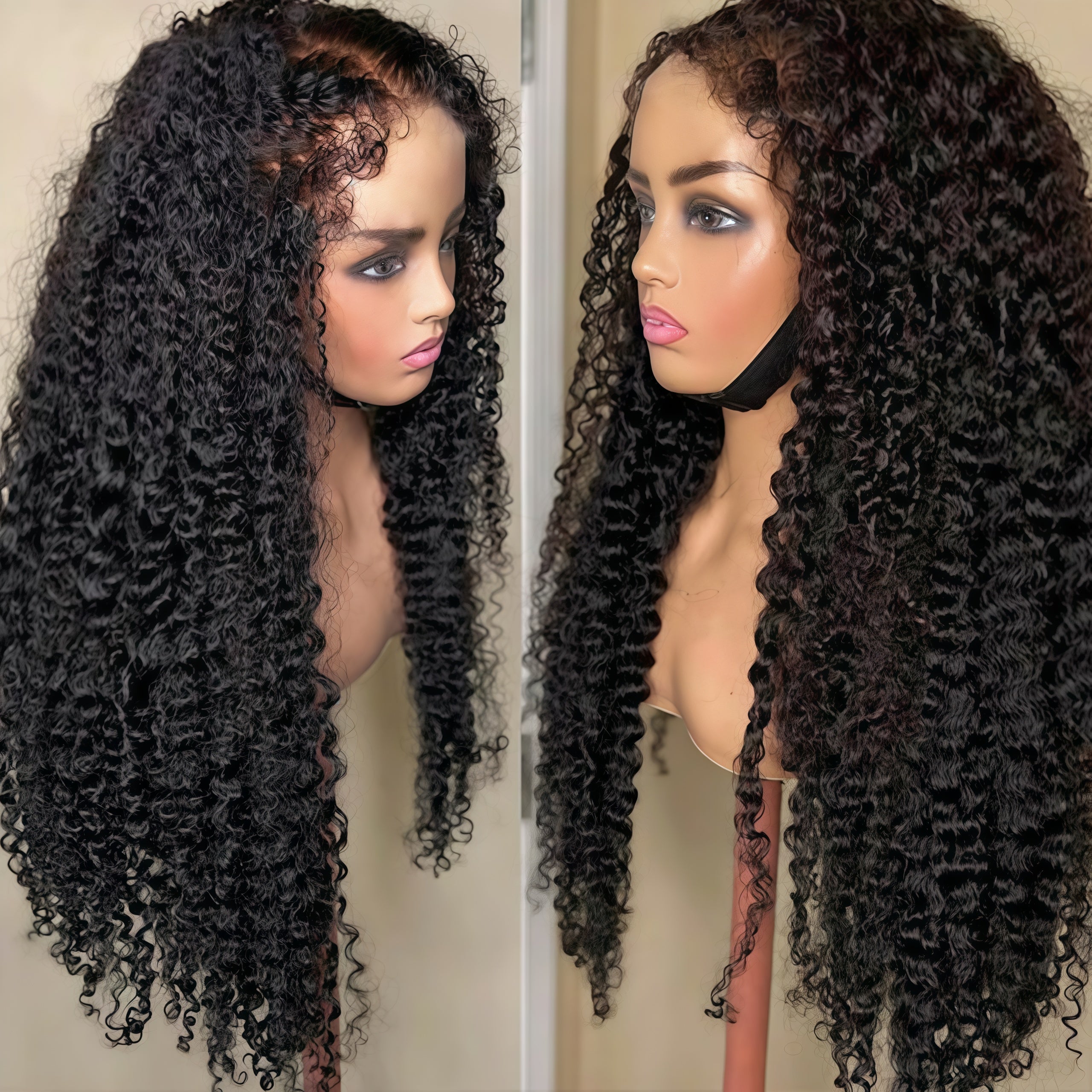 Zlike 4C Curly Edge 300% Density Human Hair Wigs Water Wave Pre Cut Glueless Invisi-Band 360 Lace Frontal Wigs