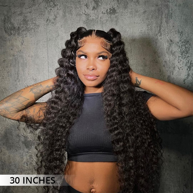 Zlike 300% Density Deep Wave Lace Wigs Bleached Knots Human Hair Transparent Lace Front Wigs