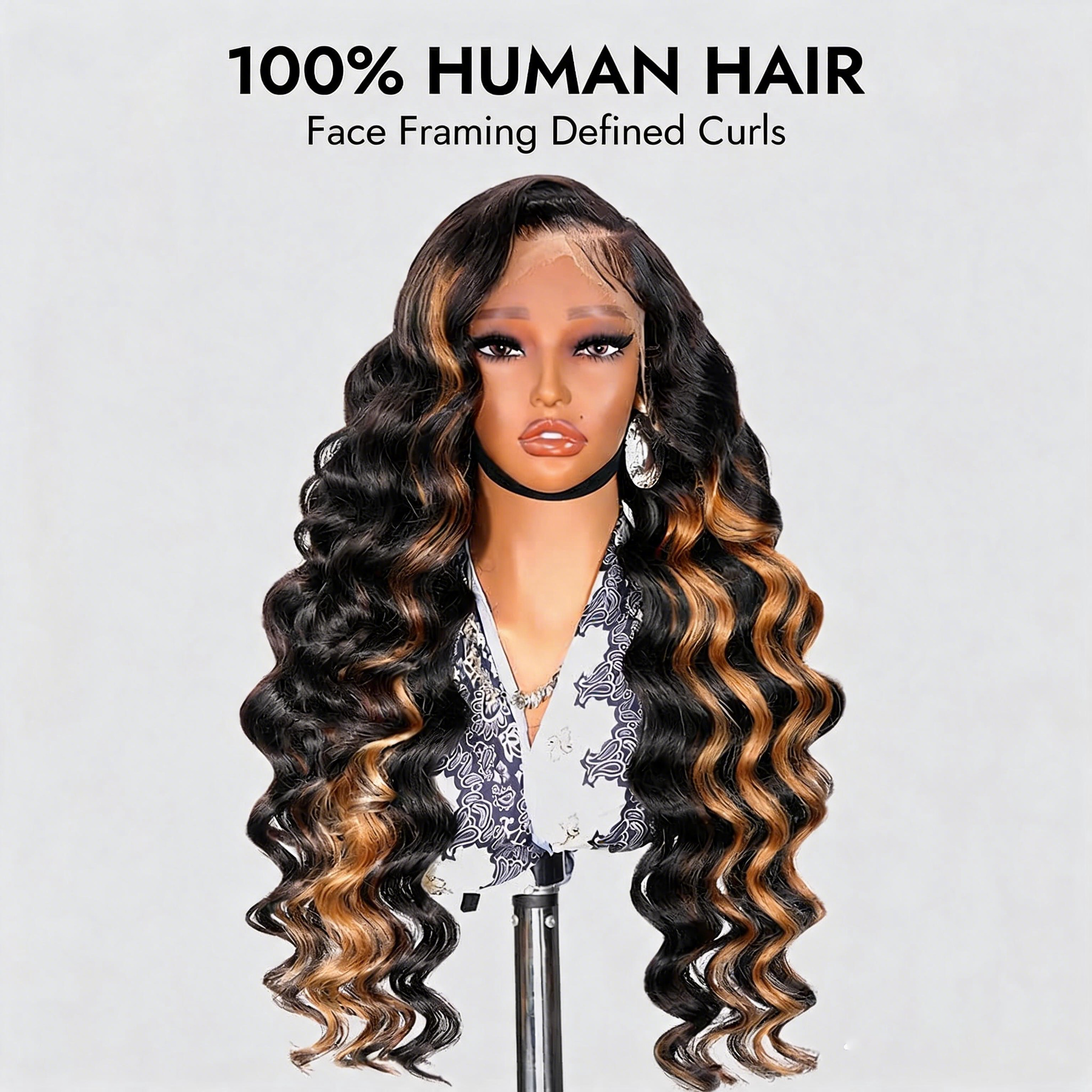 Zlike Blonde Skunk Stripe Loose Deep Drawstring Wigs 300% Density Glueless Pre-Cut Transparent Lace 100% Human Hair