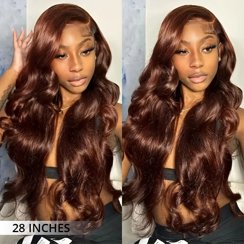 Zlike 200% Density #4 Chocolate Brown Straight Body Wave 13x4 Lace Front Wigs Pre Plucked Human Hair Wigs