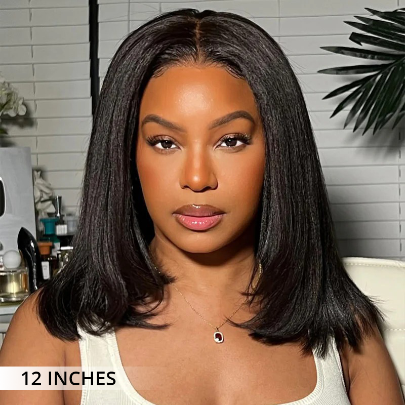 300% Density Bob Lace Wig Pre Cut Straight Human Hair Lace Closure Wigs Bleach Knots