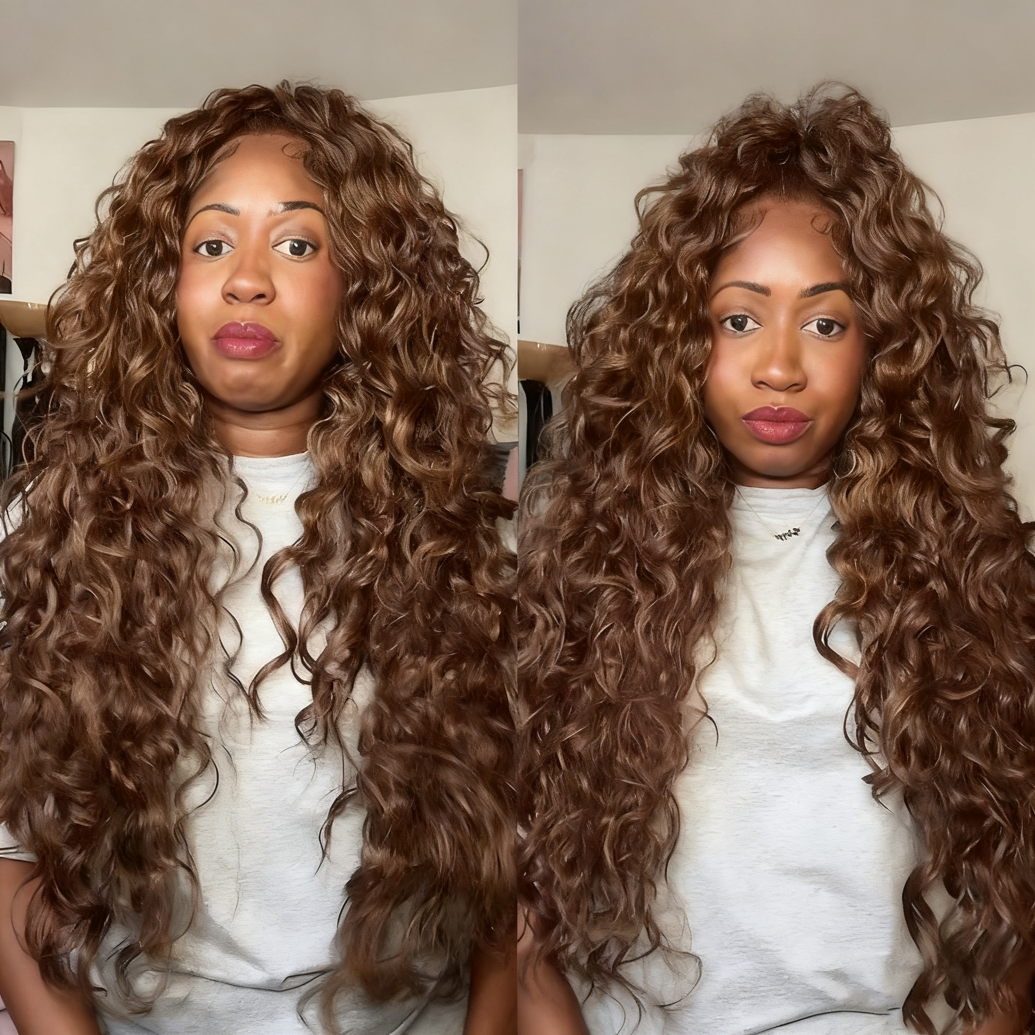 Zlike #4 Chocolate Brown Color 300% High Density Loose Water Wave Wigs 100% Human Hair Wigs For Women