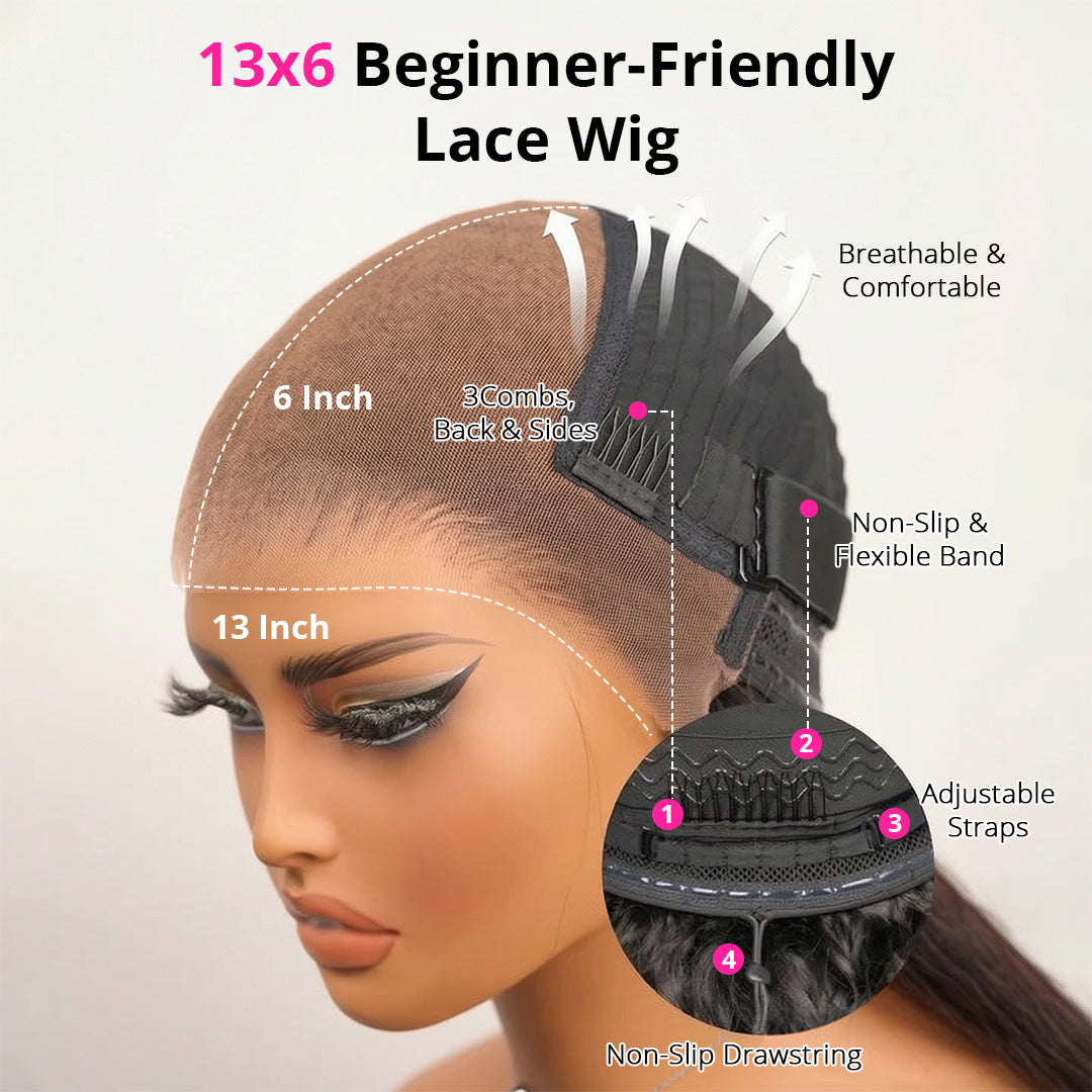 Zlike Money Piece Brown Body Wave Transparent Lace Front Wigs Glueless Human Hair Wigs with Drawstring Skunk Stripe Highlight for Women