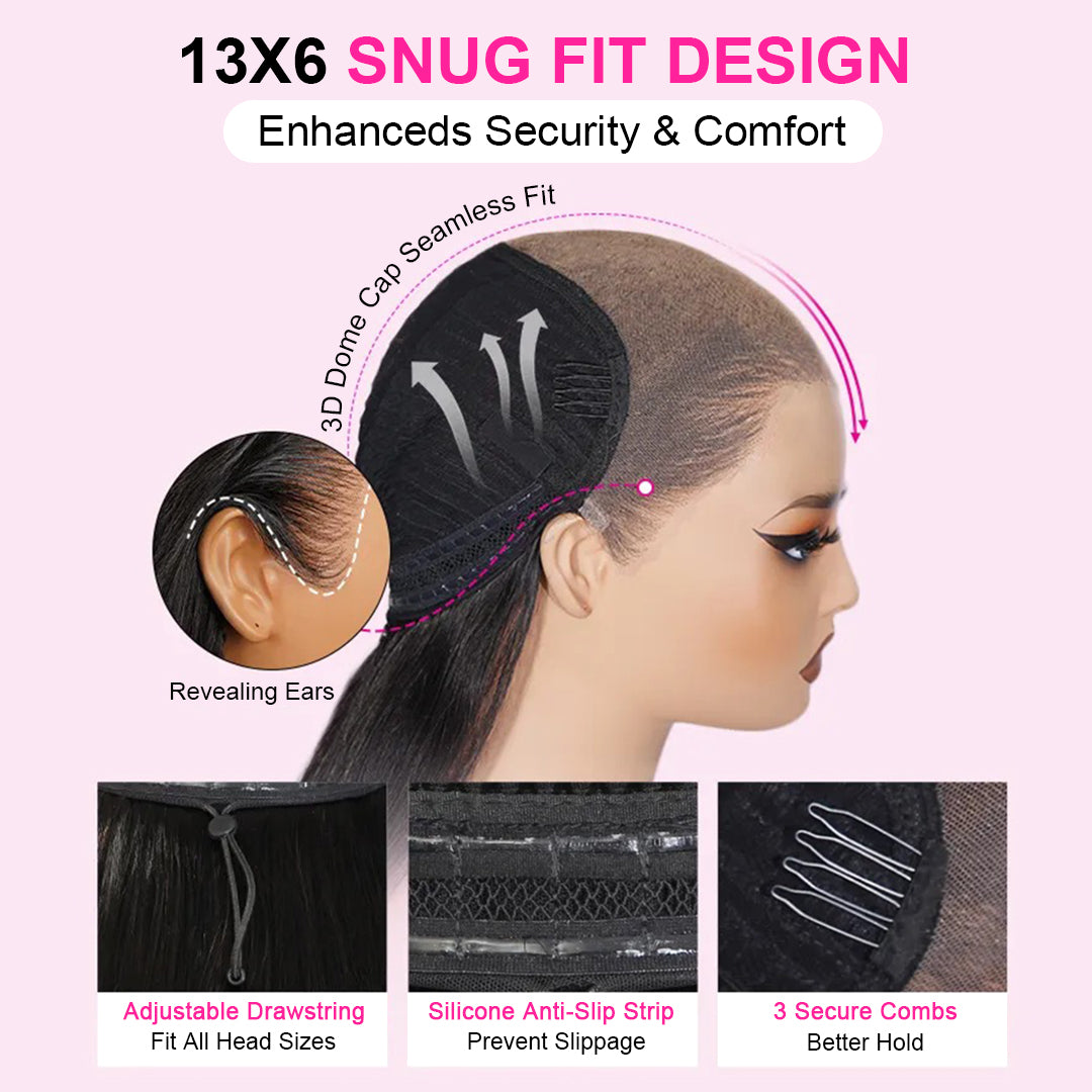 30"= $198 Straight Human Hair High Density Glueless Wigs 7×5 13×6 Lace Pre Plucked & Bleached Drawstring Wigs