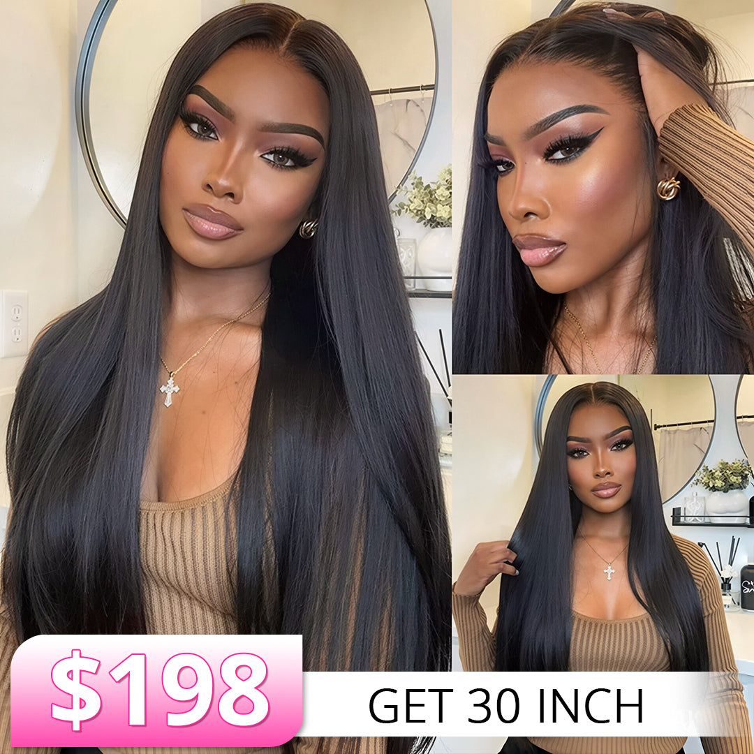 30"= $198 Straight Human Hair High Density Glueless Wigs 7×5 13×6 Lace Pre Plucked & Bleached Drawstring Wigs