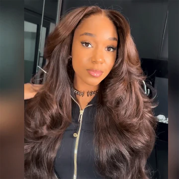 Long chocolate brown loose wave human hair wig with soft waves and thick full ends