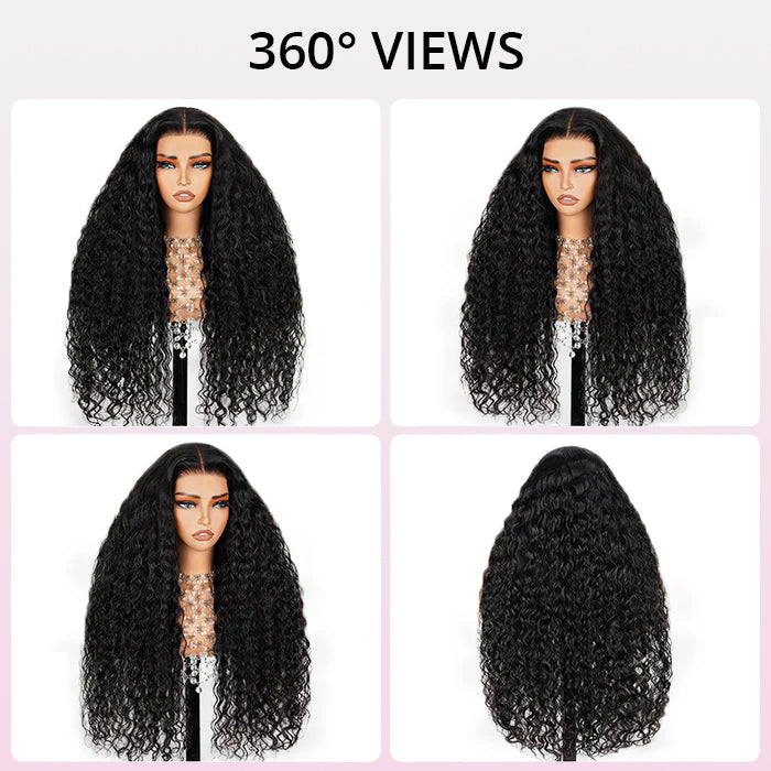 Close-up of soft curly virgin human hair with 300% density, transparent lace front and super double drawn construction for maximum fullness