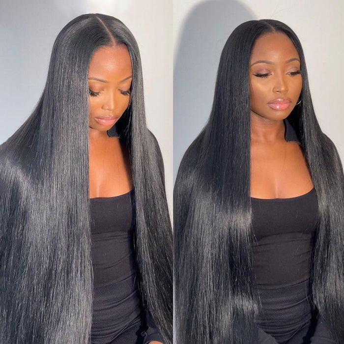 300% density luxury custom straight human hair lace front wig with transparent lace, super double drawn for full ends, natural hairline and silky straight finish