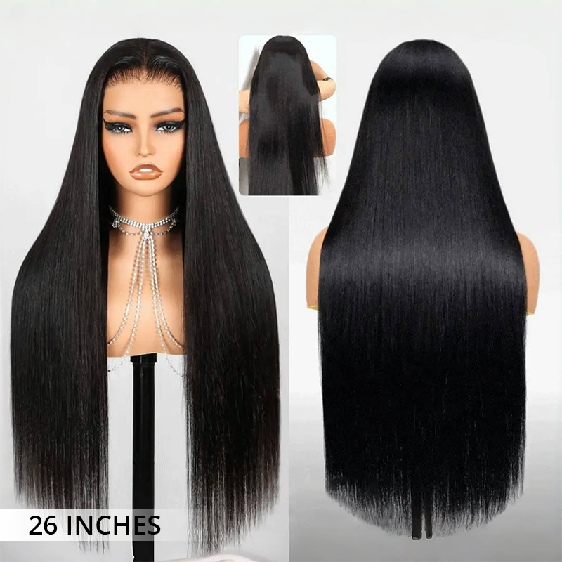 Luxury straight human hair wig with transparent lace front, natural hairline, 300% density and salon quality full straight finish