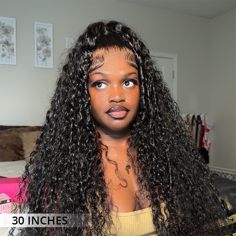 300% Density Luxury Custom Wigs Water Wave Transparent Lace Wig Virgin Human Hair Lace Closure Wigs Super Double Drawn