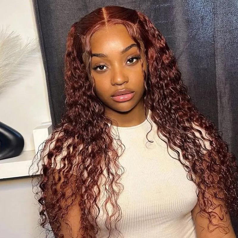 Clearance Sale | #33 Reddish Brown Deep Wave Wigs Virgin Human Hair Transparent Lace Front Wigs For Women