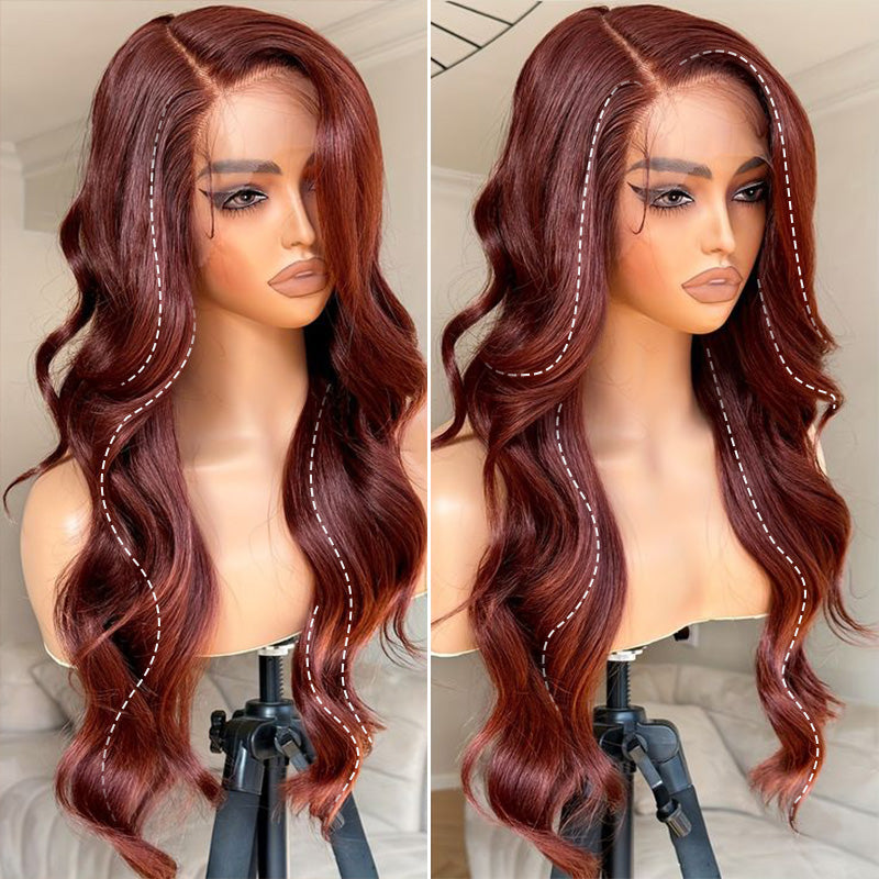 Flash Sale | #33 Reddish Brown Body Wave Wigs Transparent Lace Front 100% Virgin Human Hair Wigs
