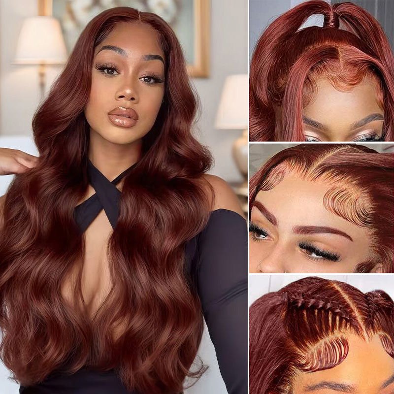 Clearance Sale | #33 Reddish Brown Body Wave Wigs Transparent Lace Front 100% Virgin Human Hair Wigs