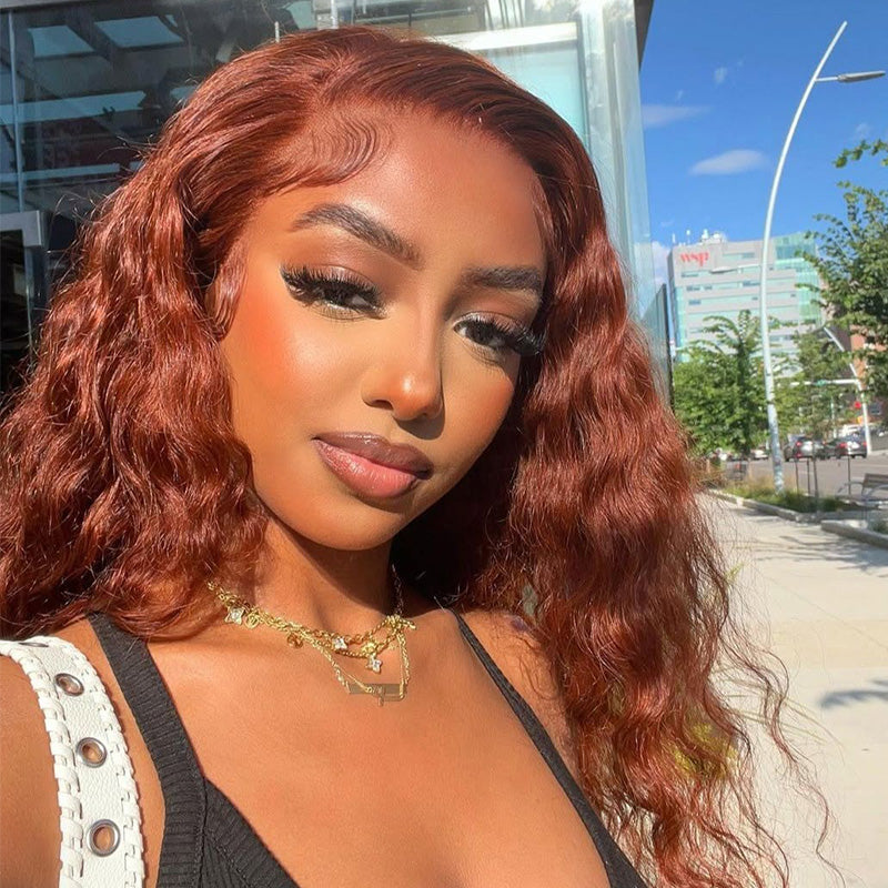Water Wave Lace Front Human Hair Wigs Brown Brunette Auburn Copper Color