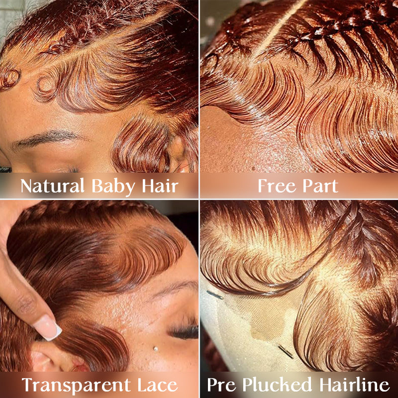 Water Wave Lace Front Human Hair Wigs Brown Brunette Auburn Copper Color
