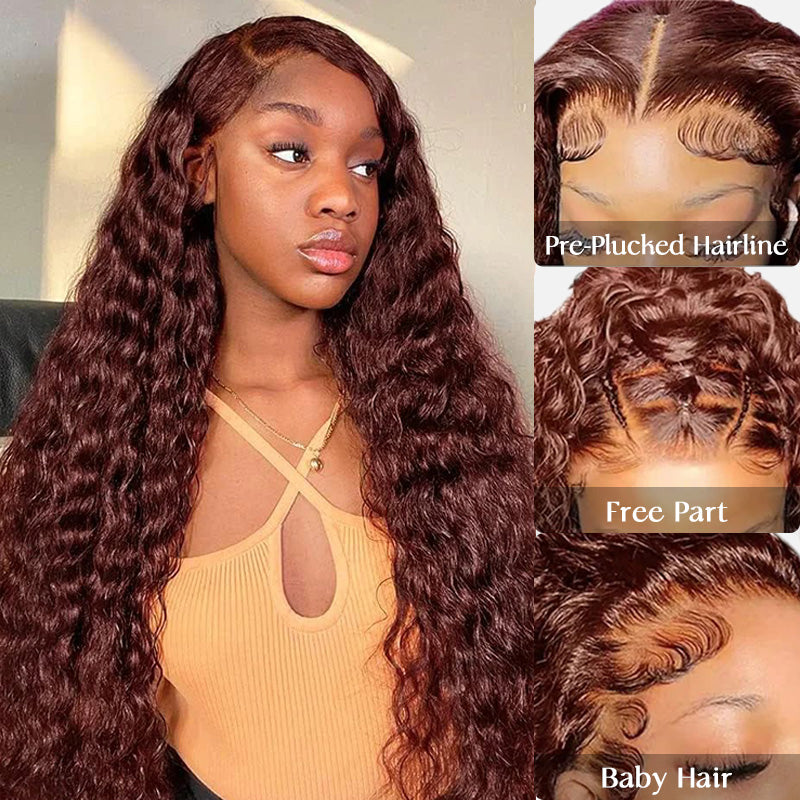 Water Wave Lace Front Human Hair Wigs Brown Brunette Auburn Copper Color