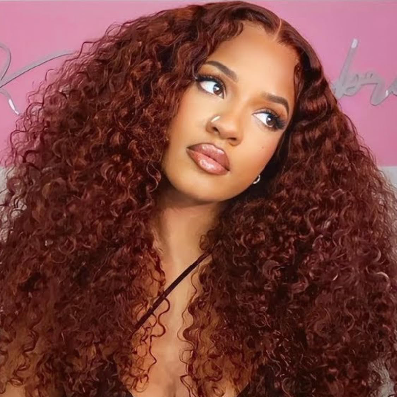 Zlike Pre Plucked Reddish Brown Kinky Curly Lace Front Human Hair Wigs Natural Hairline