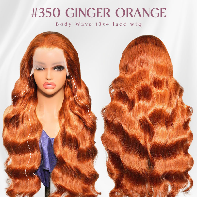 Ginger Orange Colored 13x4 Lace Front Body Wave Wig High Density Human Hair Wigs