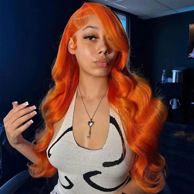 Ginger Orange Colored 13x4 Lace Front Body Wave Wig High Density Human Hair Wigs