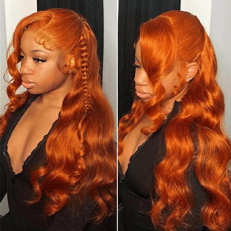 Ginger Orange Colored 13x4 Lace Front Body Wave Wig High Density Human Hair Wigs